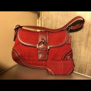 Red Coach monogram and leather shoulder bag